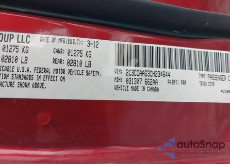 2012 Chrysler 300 from USA, damaged, VIN 2C3CCAAG3CH234644